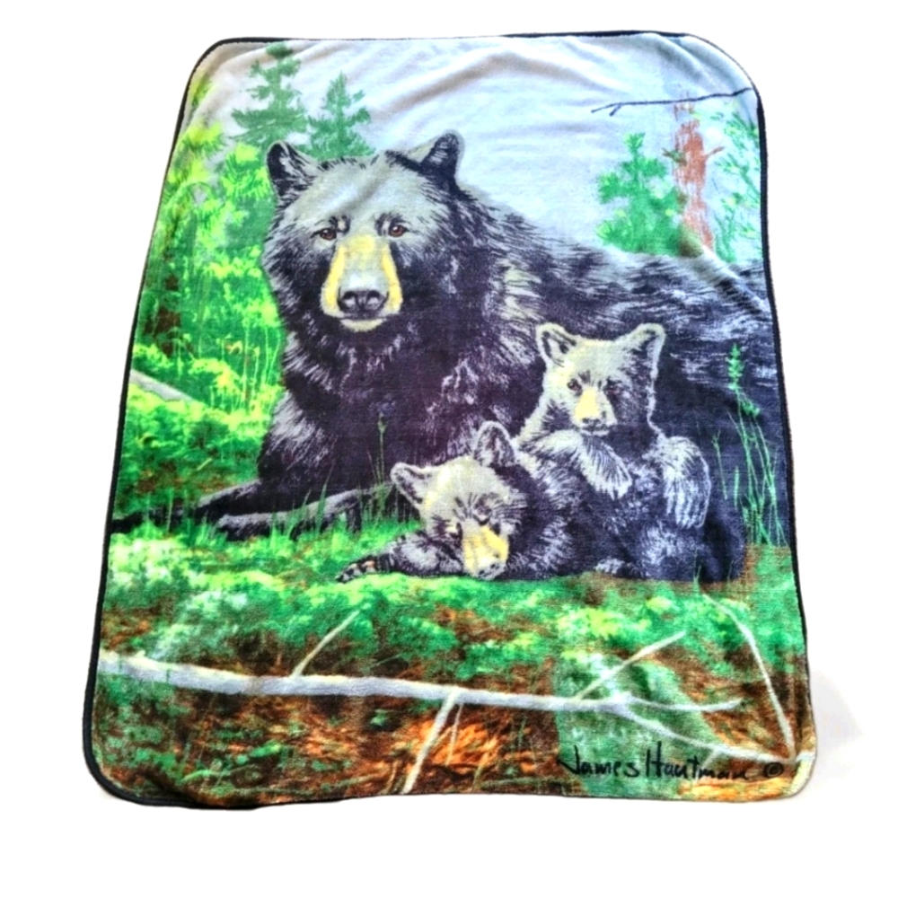 Vintage Blanket James Hautman Bear Cubs Serenity Twilight Throw 60x50 Reversible